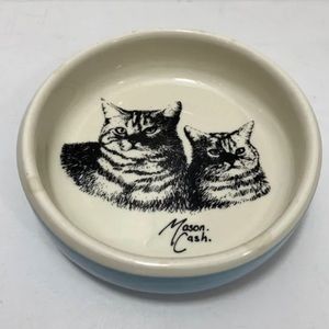 Mason Cash Ceramic Cat/Kitty Dish/Bowl Glazed Blue/Ivory Food/Water